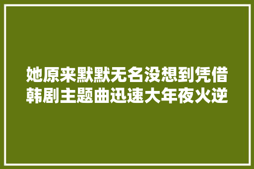 她原来默默无名没想到凭借韩剧主题曲迅速大年夜火逆袭成一线歌手