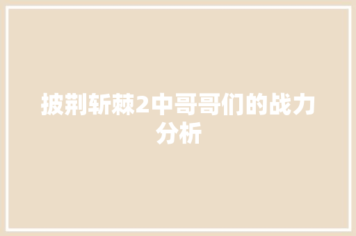 披荆斩棘2中哥哥们的战力分析
