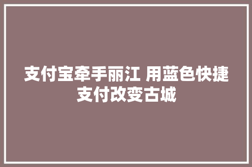 支付宝牵手丽江 用蓝色快捷支付改变古城