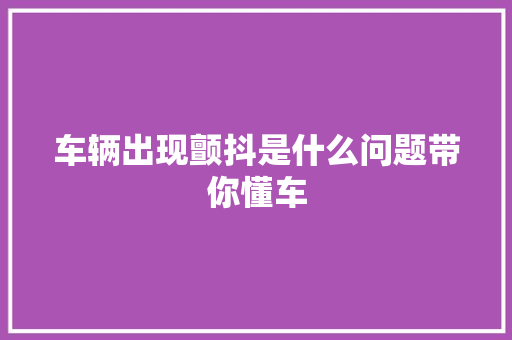 车辆出现颤抖是什么问题带你懂车