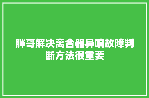 胖哥解决离合器异响故障判断方法很重要