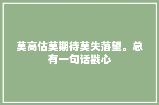 莫高估莫期待莫失落望。总有一句话戳心