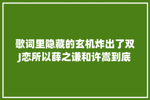 歌词里隐藏的玄机炸出了双J恋所以薛之谦和许嵩到底是什么关系