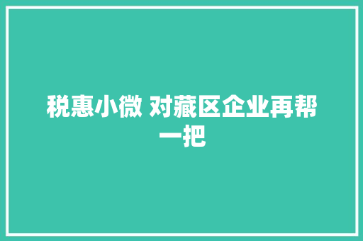 税惠小微 对藏区企业再帮一把