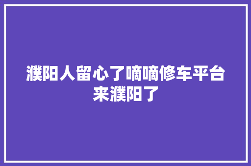 濮阳人留心了嘀嘀修车平台来濮阳了
