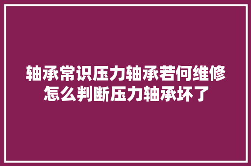 轴承常识压力轴承若何维修怎么判断压力轴承坏了