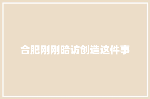 合肥刚刚暗访创造这件事