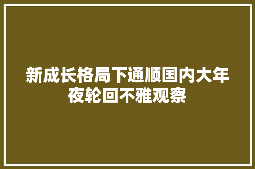 新成长格局下通顺国内大年夜轮回不雅观察