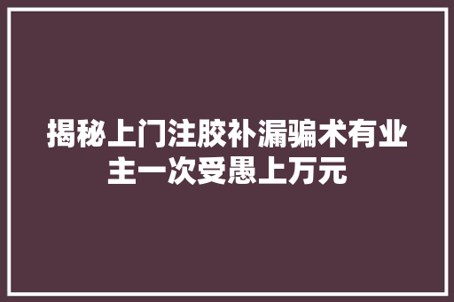 揭秘上门注胶补漏骗术有业主一次受愚上万元