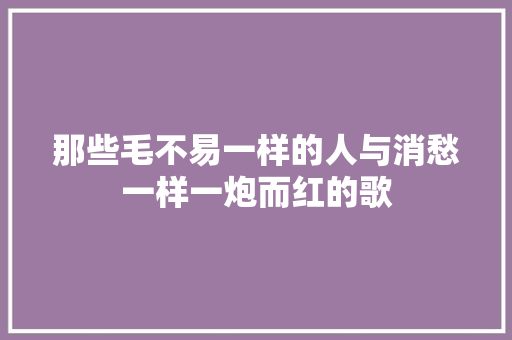 那些毛不易一样的人与消愁一样一炮而红的歌
