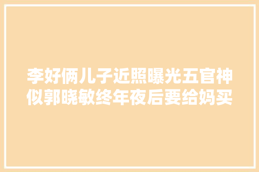李好俩儿子近照曝光五官神似郭晓敏终年夜后要给妈买豪车大年夜别墅
