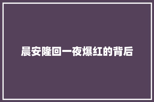 晨安隆回一夜爆红的背后