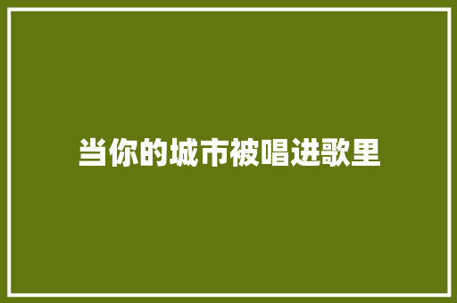 当你的城市被唱进歌里 休闲娱乐