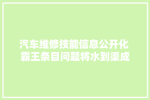 汽车维修技能信息公开化 霸王条目问题将水到渠成
