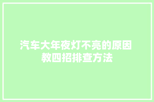 汽车大年夜灯不亮的原因 教四招排查方法