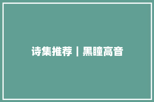 诗集推荐｜黑瞳高音