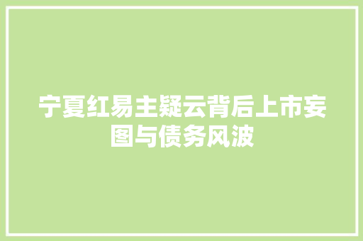 宁夏红易主疑云背后上市妄图与债务风波