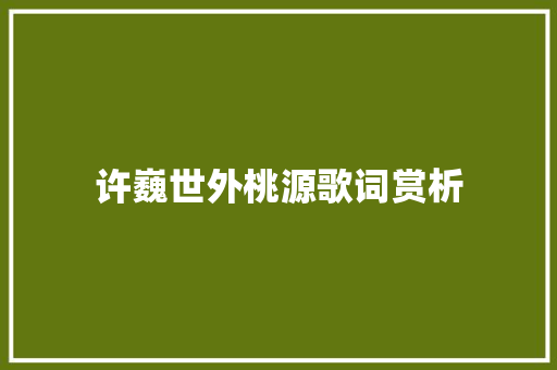 许巍世外桃源歌词赏析
