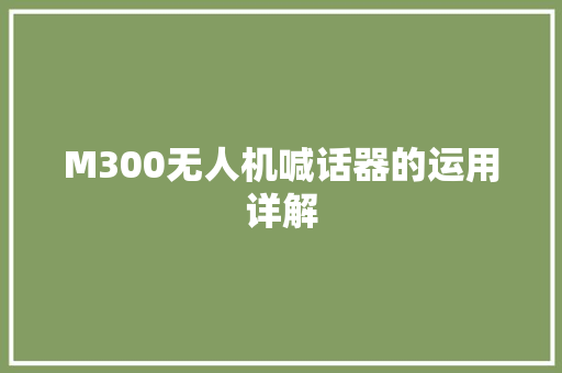 M300无人机喊话器的运用详解