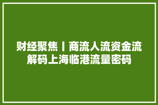 财经聚焦丨商流人流资金流解码上海临港流量密码