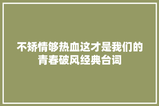 不矫情够热血这才是我们的青春破风经典台词 休闲娱乐