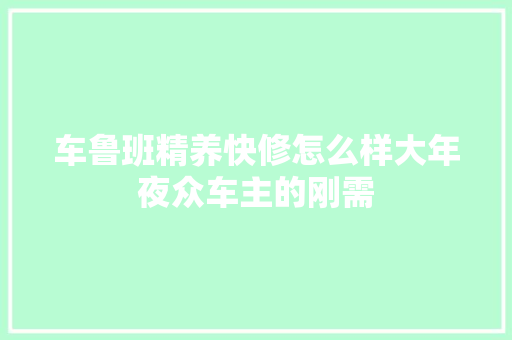车鲁班精养快修怎么样大年夜众车主的刚需