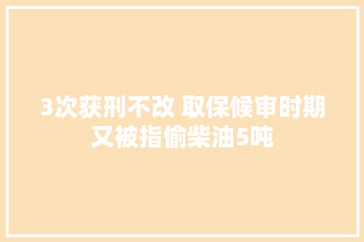 3次获刑不改 取保候审时期又被指偷柴油5吨