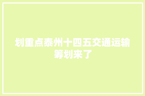 划重点泰州十四五交通运输筹划来了