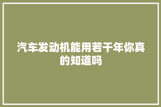 汽车发动机能用若干年你真的知道吗