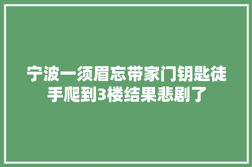 宁波一须眉忘带家门钥匙徒手爬到3楼结果悲剧了