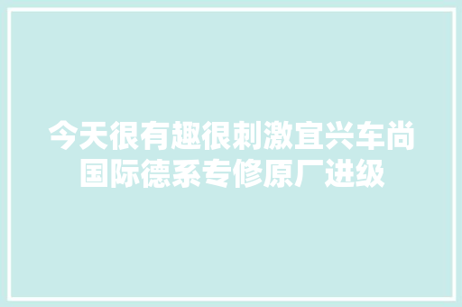 今天很有趣很刺激宜兴车尚国际德系专修原厂进级