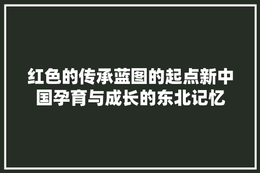 红色的传承蓝图的起点新中国孕育与成长的东北记忆