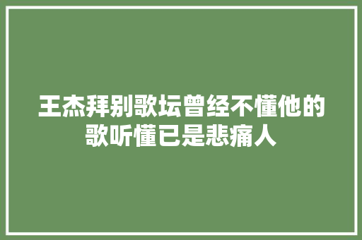 王杰拜别歌坛曾经不懂他的歌听懂已是悲痛人