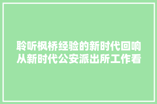 聆听枫桥经验的新时代回响从新时代公安派出所工作看社会治理现代化之路
