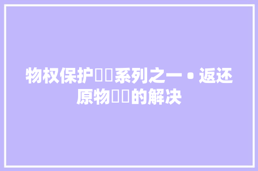 物权保护轇轕系列之一 • 返还原物轇轕的解决
