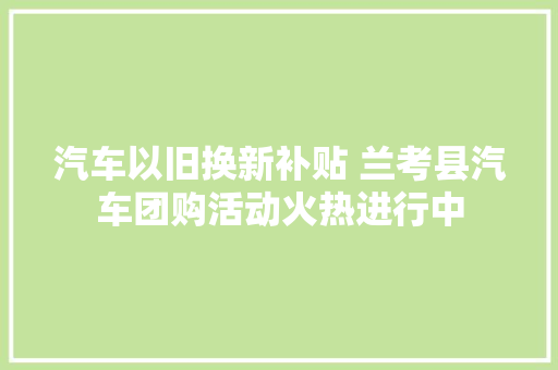 汽车以旧换新补贴 兰考县汽车团购活动火热进行中