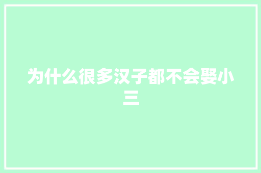 为什么很多汉子都不会娶小三