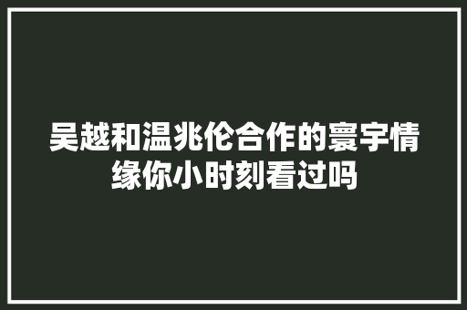 吴越和温兆伦合作的寰宇情缘你小时刻看过吗
