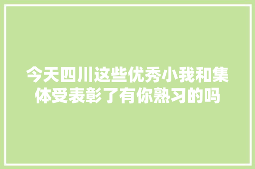 今天四川这些优秀小我和集体受表彰了有你熟习的吗
