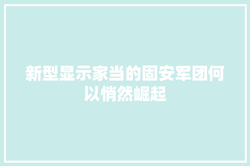 新型显示家当的固安军团何以悄然崛起