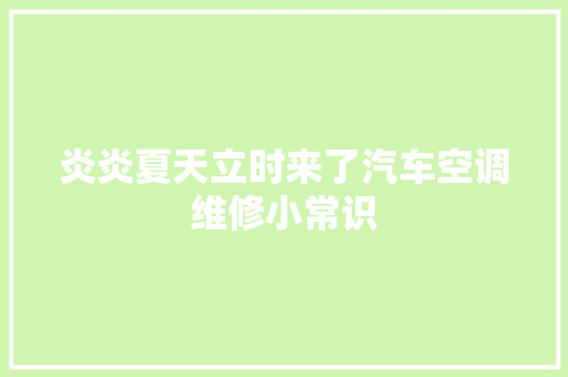 炎炎夏天立时来了汽车空调维修小常识
