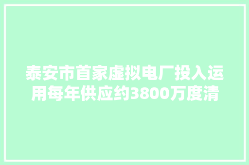 泰安市首家虚拟电厂投入运用每年供应约3800万度清洁电量