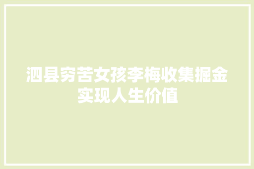 泗县穷苦女孩李梅收集掘金实现人生价值