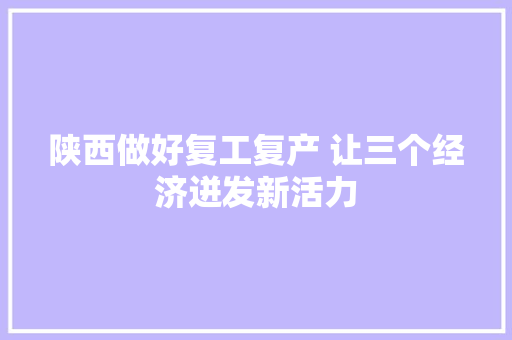 陕西做好复工复产 让三个经济迸发新活力