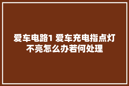 爱车电路1 爱车充电指点灯不亮怎么办若何处理