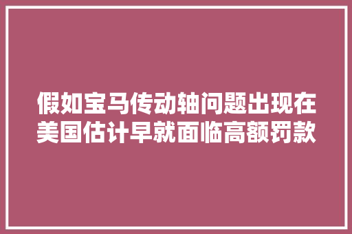 假如宝马传动轴问题出现在美国估计早就面临高额罚款了