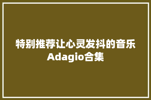 特别推荐让心灵发抖的音乐Adagio合集