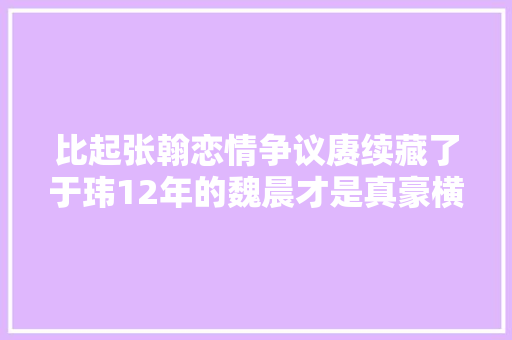 比起张翰恋情争议赓续藏了于玮12年的魏晨才是真豪横