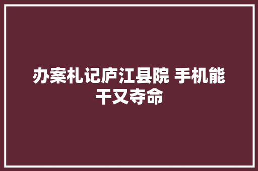 办案札记庐江县院 手机能干又夺命