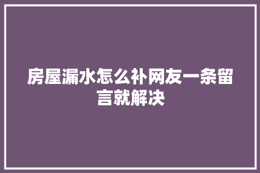 房屋漏水怎么补网友一条留言就解决
